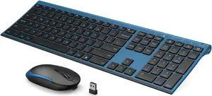 Wireless Keyboard and Mouse, Vssoplor 2.4GHz Rechargeable Quiet Full-Size Keyboard and Mouse Combo with Nano USB Receiver for Windows, Laptop, PC, Notebook-Black and Blue