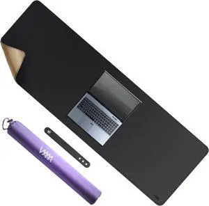VYAAA Cork & Leather Desk Mat, 59"x19.6" Large Mouse Pad, Desktop Protector for Desk, Multifunctional Keyboard Mouse Pad for Home or Office (Black)