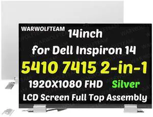 WARWOLFTEAM 14in 1920X1080 FHD LCD Touch Screen Digitizer Display Cover Cable Hinges Full Top LED Assembly Compatible with Dell Inspiron 14 5410 7415 2-in-1 P147G P147G001 P147G002(Silver)