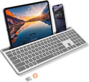 X9 Full Size Bluetooth Keyboard with Phone Holder - (2.4G + BT) - Rechargeable Multi Device Keyboard w/Copilot Key & AI for iPhone, Tablet, PC, Mac, iOS, Android - Backlit Wireless Keyboard - Silver