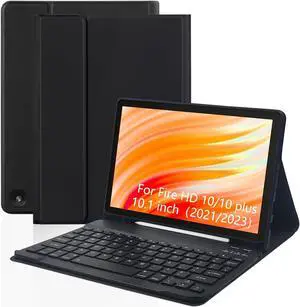 XCHYTECHER Keyboard Case for  Fire HD 10/10 Plus 10.1 inch, Detachable Keyboard with Type-C Charging Port Cover (Black+Black)