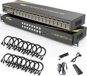 eKL 16 Port HDMI KVM Switch Supports Hotkeys Switching up to 4K@60Hz 4:4:4 16 PCs Laptops Sharing with One Set of Keyboard and Mouse