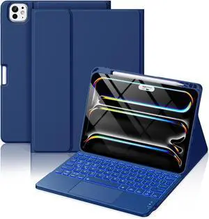 Hamile for iPad Pro 11-inch Case with Keyboard (M4) - Magnetic Wireless Keyboard with Multi-Touch Trackpad 7 Colors Backlit Stain Proof Folio Keyboard Cover for iPad Pro 11 Inch 2024 - Navy Blue