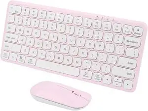 3 Mode Bluetooth Wireless Keyboard and Mouse Set, BT/2.4G, 3 Devices Connectable, Shared USB Receiver, Ultra Thin Rechargeable Quiet 78 Keys for PC/Laptop/Tablet/Windows/MacBook/iMac (Pink)