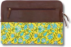 Zaariya Handcrafted Laptop Bag/Sleeve/Case for Women | Made from Leather with Handblock Fabric - Ideal for 13 Inch Devices