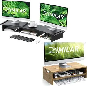Zimilar Dual Monitor Stand Riser, Monitor Stand with Adjustable Length and Angle Monitor Stand Riser, 2 Tiers Laptop Computer Monitor Riser for PC Screen