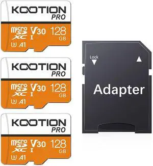 KOOTION 128GB Micro SD Card 3 Pack, UHS-I MicroSDXC Card for 4K Video Recording, U3, A1, V30, C10 TF Flash Memory Card with Adapter