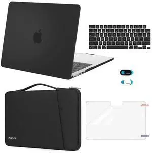 MOSISO Compatible with MacBook Air 13 inch Case 2025 2024 2023 2022 M4 A3240 M3 A3113 M2 A2681, Plastic Hard Shell Case&360 Protective Bevel Bag&Keyboard Cover&Webcam Cover&Screen Film, Black