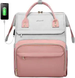 LOVEVOOK Laptop Backpack Purse for Women, Fashion Work Travel Bags, Business Computer Backpacks, Doctor Nurse Backpack with USB Port, fits 15.6-Inch Laptop, Light Grey-Pink