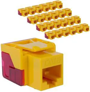 ICC CAT6 Keystone Jack with Inline IDC No Pair Split Wiring (Easier Termination) UL Listed PoE++ TAA Compliant for Wall Plate or Patch Panel, Works with JackEasy Termination Tool, Yellow, 25 Pack