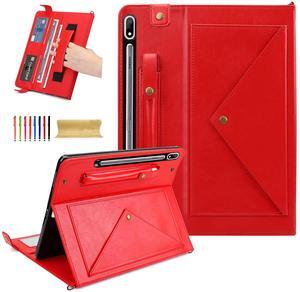 Dteck Case for Galaxy Tab S10 Plus/S9 Plus/S8 Plus+/S7 FE/S7 Plus 12.4 inch,PU Leather Fold Business Stand Protective Cover with Pen Holder Card Slots Shoulder Hand Strap Handbag Wallet Case,Red