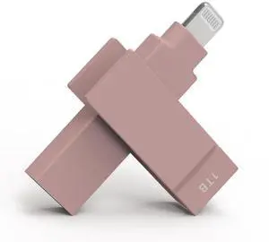 PioData 1 TB Backup Flash Drive 2-in-1 Lightning & USB Type A for iPhone, iPad, and Computer Apple MFi Certified Morandi Pink iXflash, External Hard Drive for iPhone