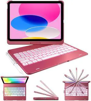 typecase for iPad 10th Generation Case with Keyboard (10.9", 2022) - No Trackpad, 11-Color Backlight, 360deg Rotatable, 7 Use Modes, Thin & Lightweight - Pink