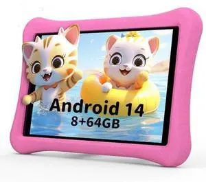 AWOW Kids Tablet for Kids 3-7: 10 inch Android 14 8GB RAM 64GB ROM Toddler Tablet for Kids 8-12 with Bluetooth WiFi Parental Control, Dual Camera, GMS, Shockproof Case