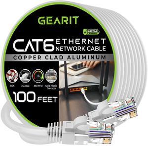 GearIT Cat 6 Ethernet Cable CCA (100 feet) LAN Network Cord, UTP, Internet, Network Cable - Supports Cat6 / Cat5e / Cat5 Network Standard - White, 100ft