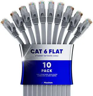 Cat6 Ethernet Cable 50ft, 10-Pack Gray - Flat High-Speed Network Cables for Gaming, Streaming, Router, Modem, PC, PS5, Xbox - Durable & Space-Saving Design