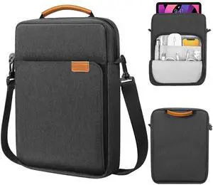 MoKo 12.9 Inch Tablet Sleeve Bag,Fits with 13 Inch New iPad Pro M4 & Air M2 2024,iPad Pro 12.9 M2&M1,Surface Laptop Go 12.4,Galaxy Tab S8+/S9+ 12.4,Handle Carrying Case with Shoulder Strap,Black &Gray