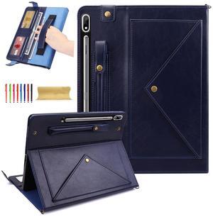 Dteck Case for Galaxy Tab S10 Plus/S9 Plus/S8 Plus+/S7 FE/S7 Plus 12.4 inch,PU Leather Fold Business Stand Protective Cover with Pen Holder Card Slots Shoulder Hand Strap Handbag Wallet Case,Blue