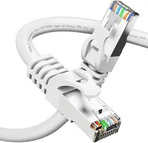 GearIT Cat6A Ethernet Cable (200 ft, White) 10Gbps Snagless Long Shielded SSTP, SFTP Shielded Ethernet Cable, 26AWG 4 Pair Solid Bare Copper Cat6 Cable, Cat 6 Shielded Network Cable - 200 feet