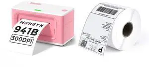 MUNBYN Bluetooth Thermal Label Printer 941B+Thermal Direct Shipping Label (Pack of 500 4x6 Per Roll Labels)