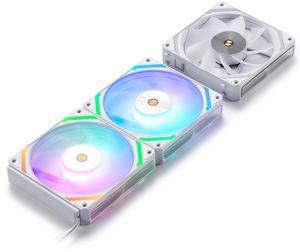 LTC CF-121D 120mm PC Case Fan, Daisy-Chain Connection, 5V 3Pin ARGB Lighting, 4 Pin PWM Case Fan, for Radiator/Computer Case Cooling, 120x120x25mm, 3 Pack, Reverse Blade, White
