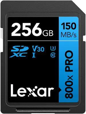 Lexar 256GB High-Performance 800x PRO SD Card, UHS-I, C10, U3, V30, 4K, Up to 150MB/s Read SDXC Memory Card, for Point-and-Shoot & Mid-Range DSLR Cameras, HD Camcorders (LSD0800P256G-BNNNU)