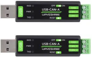 2PCS Waveshare USB to CAN Adapter Model A, STM32 Chip Solution, Multiple Working Modes, Multi-System Compatible