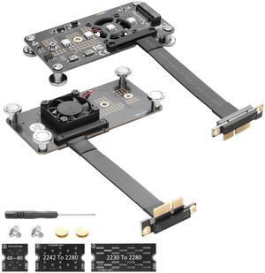 CERRXIAN M.2 NVME M-Key SSD to PCI-E 1X Extension Cable with Cooling Fan and Automatic Discoloration LED,Supports 2230/2242 / 2260/2280 M.2 NGFF NVME SSD