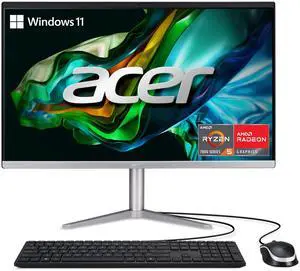 Acer Aspire C24-1300-UR32 AIO Desktop | 23.8" Full HD IPS Display | AMD Ryzen 5 7520U Quad-Core Processor | AMD Radeon 610M Graphics | 8GB LPDDR5 | 512GB PCIe SSD | Wi-Fi 6E | Windows 11 Home,Black