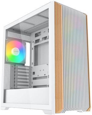 SAMA Z60 Genuine Walnut Wood PC Case, ATX Mid Tower, Pre-Installed 4X 140mm ARGB PWM Fans, Supports 360mm Radiator on Top, Type-C Port, Supports E-ATX/ATX/M-ATX/ITX, Full Tower White Computer Case