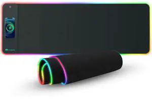 i-Rocks Extra Long RGB Gaming Mouse Pad, 10W Wireless Fast Charger, Natural Rubber Non-Slip Base, 35.4"x11.8" Desk Mat, Qi-Compatible for iPhone, Samsung, AirPods, 7 Colors & 3 RGB Effects