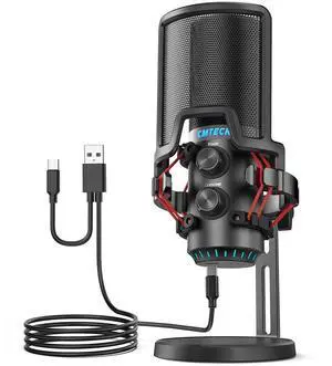 CMTECK USB Microphone for PC, Condenser Mic for Streaming, Podcasting, Video, Meeting, Gaming, Gain Control, Monitoring Headphone Jack, Anti-Vibration Shock Mount and Pop Filter (Posh Black)