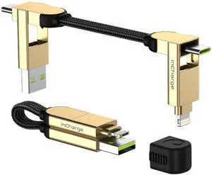 Rolling Square inCharge X, Multi Charging Cable, Portable Keychain Charger Cable, 6-in-1 with 100W Ultra-Fast Charging Power, Saturn Gold, Multi Charger