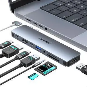 USB C Adapter HDMI Multiport Hub for MacBook Pro/Air M1-M3, 13"-16", 2018-2024: 3 USB A 3.0, SD TF Card Reader, Audio