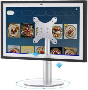 Almoz Riser Stand for Echo Show 21, Show 15 (All Generations), Adjustable Height with Swivel and Tilt, Aluminum Holder Stand for Show 21, Sturdy Non-Slip Base, Easy Screw Assembly (Riser-Silver)