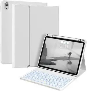 Aoub Keyboard Case for iPad Air 11-Inch M3/M2 2025/2024, iPad Air 5th/4th Gen 2022/2020, 7 Color Backlit, Folio Detachable Wireless Bluetooth Keyboard Cover Soft TPU Back Case with Pencil Holder, Gray