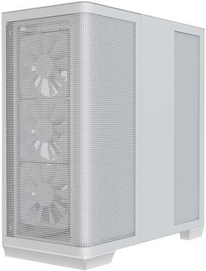 APNX C1-R Mid-Tower ATX High Airflow PC Case, 4x120mm White Fans, 11 Fan Slots, 360mm Radiator Support, ASUS/MSI Back-Connect Motherboard Support, Tempered Glass Panel, Cable Management, Type-C, White