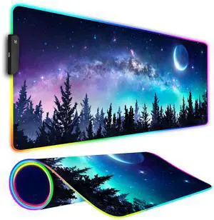 Armanza RGB Gaming Mouse Pad, Large Mousepad with Led Light, Gaming Accessories Keyboard Pad for Desk, Non-Slip Rubber Base Big Mouse Mat for Gamer, 31.5 X 11.8 Inch, Moon Starry Sky