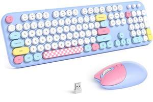 Atelus Wireless Keyboard and Mouse, Full Size Typewriter Keyboard and Cute Cat Shape Design Mouse Combo for Windows 7/8/10, Laptop, Desktop, PC, Computer (Blue)