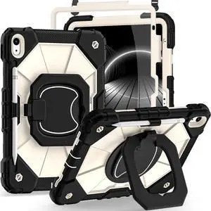 Auizotl Case for iPad (A16) 11th Generation 11 Inch (2025) iPad 10th Generation 10.9 Inch (2022),Shockproof i Pad Case 11.0/10.9 Inch with 360deg Rotatable Folding Handle Stand,Black Beige
