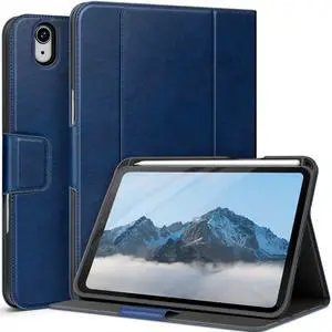 auaua Case for iPad Mini 7 (A17 Pro), iPad Mini 7th/6th Generation (2024/2021 8.3-inch), with Front Pocket Pencil Holder, Typing Angle Muti-Stand Magnetic Closure Auto Sleep/Wake (Blue)