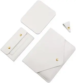 Benfan Tablet Sleeve Compatible with 12.9 iPad Pro & Magic Keyboard with Small Pouch, Mouse Pad and Cord Organizer, Color White