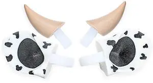 BeamTeam3D Cow Ears and Horns for Headphones, Cute & Fun Decorative Add-Ons for Gaming Headsets, Kids School Headphones, Compatible with Most Headphones (White/Gal Black/Gal Black)