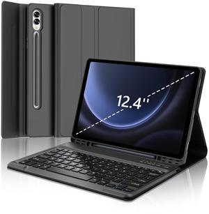 Galaxy Tab S9 FE+/ S9+ /S10+ 12.4 Inch Case with Keyboard, Detachable Bluetooth Keyboard with Pen Holder for Samsung Tab S10+ Plus/S9+ Plus/S9 FE+ Plus/S8+ Plus/S7FE/S7+ Plus 5G 12.4", Black