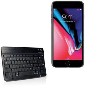 BoxWave Keyboard Compatible with Apple iPhone 8 Plus - SlimKeys Bluetooth Keyboard, Portable Keyboard with Integrated Commands for Apple iPhone 8 Plus - Jet Black