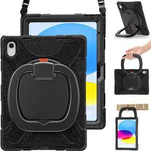 BRAECN Case for iPad (A16) 11th/10th Generation 11"/10.9'' 2025/2022-Heavy Duty Rugged Silicone Case w/Swivel Ring Stand/Kickstand/Shoulder Strap/Pencil Holder/Screen Protector-Carnival Night (Black)