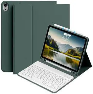 BQDIYOO Case for iPad Air 7th/6th 11-inch M3/M2 (2025/2024) & 10.9 inch Air 5th 4th Gen with Keyboard 2022 2020, Detachable Wireless Keyboard Cover with Pencil Holder, Auto Sleep/Wake, Dark Green