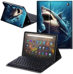 CAPAUNVDA for Fire Max 11 Tablet Case with Keyboard (13th Generation, 2023 Release) 11 Inch,Soft PU Stand Folio Cover with Detachable Wireless Keyboard,Shark in Sea
