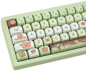 COOMICKEY MOA Profile Keycaps, PBT Keycaps 132 Keys, Cute Cartoon Keycap Custom Keyboard Keycap Full Set, Green Keycap Set for 60% 65% 75% 80% 100% Mechanical Keyboard