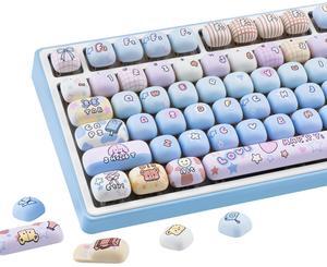 COOMICKEY PBT Keycaps - 136 Keys, Cute Kawaii Blue Pink MOG Profile Custom Keycaps for Cherry Gateron MX Switches Mechanical Keyboards